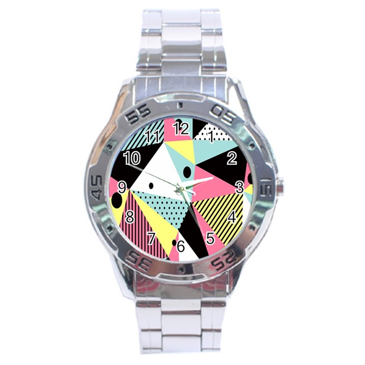 Geometric Polka Triangle Dots Line Stainless Steel Analogue Watch