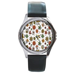 Flower Floral Sunflower Rose Pattern Base Round Metal Watch