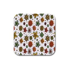 Flower Floral Sunflower Rose Pattern Base Rubber Square Coaster (4 Pack)  by Mariart