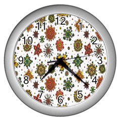 Flower Floral Sunflower Rose Pattern Base Wall Clocks (silver)  by Mariart