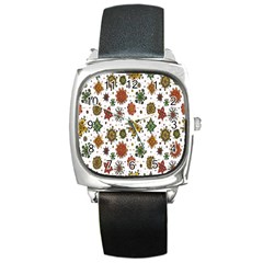 Flower Floral Sunflower Rose Pattern Base Square Metal Watch by Mariart