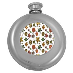 Flower Floral Sunflower Rose Pattern Base Round Hip Flask (5 Oz) by Mariart