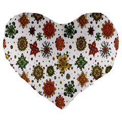 Flower Floral Sunflower Rose Pattern Base Large 19  Premium Flano Heart Shape Cushions by Mariart