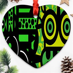 Half Grower Banner Polka Dots Circle Plaid Green Black Yellow Ornament (heart) by Mariart