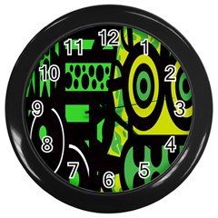 Half Grower Banner Polka Dots Circle Plaid Green Black Yellow Wall Clocks (black) by Mariart