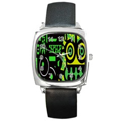 Half Grower Banner Polka Dots Circle Plaid Green Black Yellow Square Metal Watch by Mariart