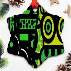 Half Grower Banner Polka Dots Circle Plaid Green Black Yellow Ornament (snowflake) by Mariart