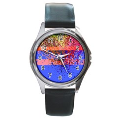 Glitchdrips Shadow Color Fire Round Metal Watch