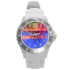 Glitchdrips Shadow Color Fire Round Plastic Sport Watch (l) by Mariart