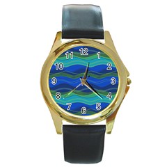 Geometric Line Wave Chevron Waves Novelty Round Gold Metal Watch