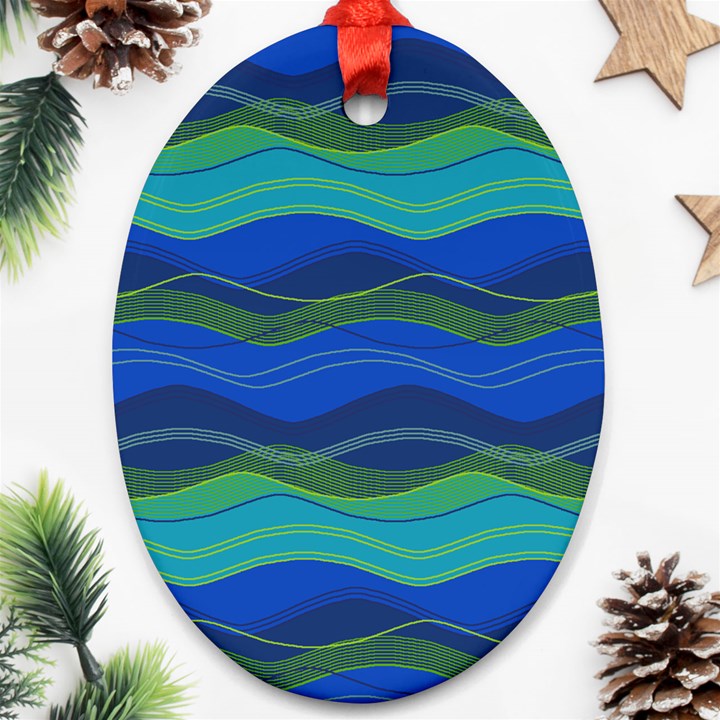 Geometric Line Wave Chevron Waves Novelty Oval Ornament (Two Sides)