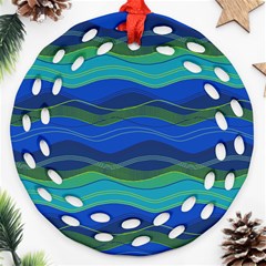 Geometric Line Wave Chevron Waves Novelty Ornament (round Filigree) by Mariart