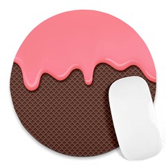 Ice Cream Pink Choholate Plaid Chevron Round Mousepads by Mariart