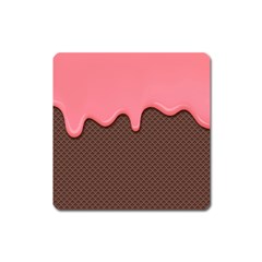 Ice Cream Pink Choholate Plaid Chevron Square Magnet by Mariart