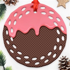 Ice Cream Pink Choholate Plaid Chevron Round Filigree Ornament (two Sides) by Mariart