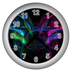 Light Waves Light Red Blue Wall Clocks (silver) 