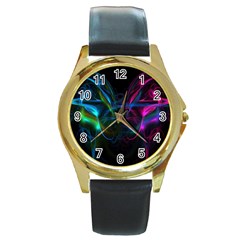 Light Waves Light Red Blue Round Gold Metal Watch by Mariart