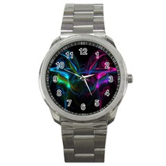 Light Waves Light Red Blue Sport Metal Watch by Mariart