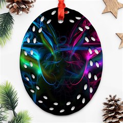 Light Waves Light Red Blue Oval Filigree Ornament (two Sides)