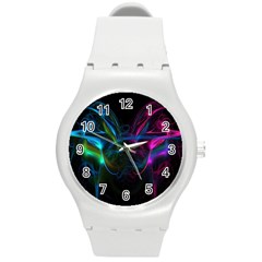 Light Waves Light Red Blue Round Plastic Sport Watch (m) by Mariart