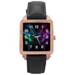 Light Waves Light Red Blue Rose Gold Leather Watch  by Mariart