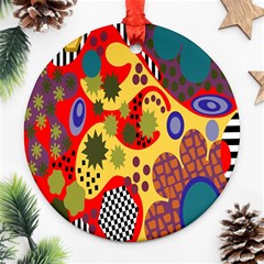 Line Star Polka Dots Plaid Circle Ornament (round)