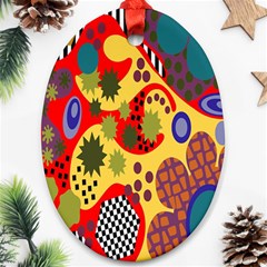 Line Star Polka Dots Plaid Circle Ornament (oval) by Mariart