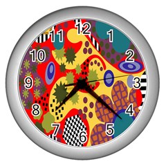 Line Star Polka Dots Plaid Circle Wall Clocks (silver) 