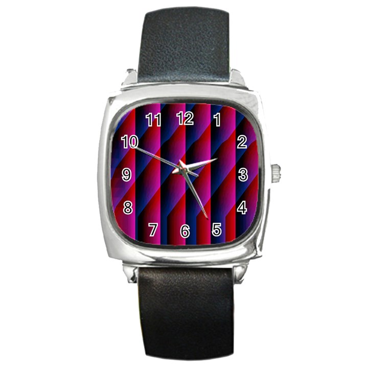 Photography Illustrations Line Wave Chevron Red Blue Vertical Light Square Metal Watch