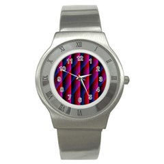 Photography Illustrations Line Wave Chevron Red Blue Vertical Light Stainless Steel Watch by Mariart