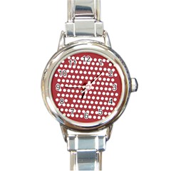 Pink White Polka Dots Round Italian Charm Watch