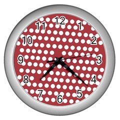 Pink White Polka Dots Wall Clocks (silver)  by Mariart