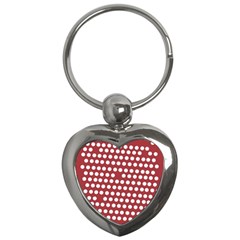 Pink White Polka Dots Key Chains (heart)  by Mariart