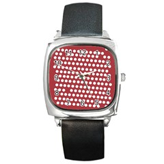 Pink White Polka Dots Square Metal Watch by Mariart