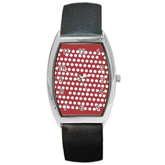 Pink White Polka Dots Barrel Style Metal Watch