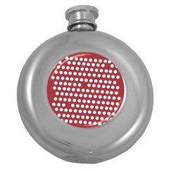 Pink White Polka Dots Round Hip Flask (5 Oz) by Mariart