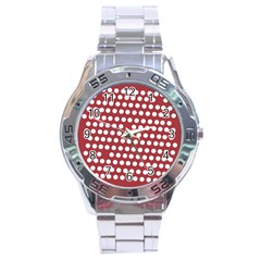 Pink White Polka Dots Stainless Steel Analogue Watch by Mariart