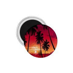 Nature Palm Trees Beach Sea Boat Sun Font Sunset Fabric 1 75  Magnets by Mariart