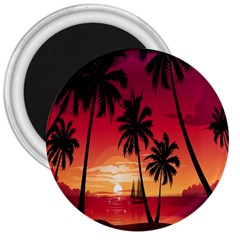 Nature Palm Trees Beach Sea Boat Sun Font Sunset Fabric 3  Magnets