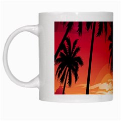 Nature Palm Trees Beach Sea Boat Sun Font Sunset Fabric White Mugs