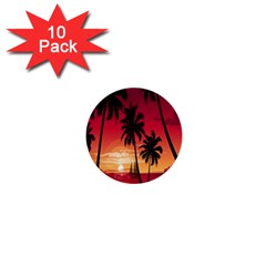 Nature Palm Trees Beach Sea Boat Sun Font Sunset Fabric 1  Mini Buttons (10 Pack)  by Mariart