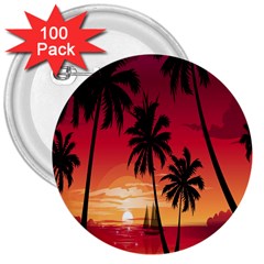 Nature Palm Trees Beach Sea Boat Sun Font Sunset Fabric 3  Buttons (100 Pack) 