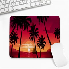 Nature Palm Trees Beach Sea Boat Sun Font Sunset Fabric Large Mousepads by Mariart