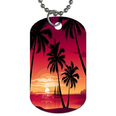 Nature Palm Trees Beach Sea Boat Sun Font Sunset Fabric Dog Tag (one Side) by Mariart