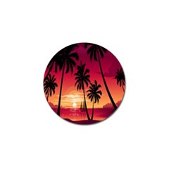 Nature Palm Trees Beach Sea Boat Sun Font Sunset Fabric Golf Ball Marker (4 Pack) by Mariart