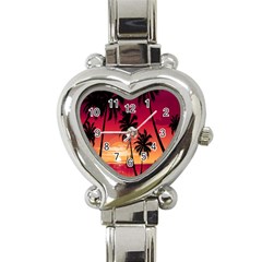 Nature Palm Trees Beach Sea Boat Sun Font Sunset Fabric Heart Italian Charm Watch by Mariart