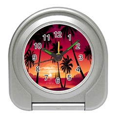 Nature Palm Trees Beach Sea Boat Sun Font Sunset Fabric Travel Alarm Clocks by Mariart