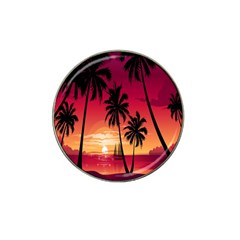 Nature Palm Trees Beach Sea Boat Sun Font Sunset Fabric Hat Clip Ball Marker (4 Pack)