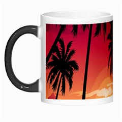 Nature Palm Trees Beach Sea Boat Sun Font Sunset Fabric Morph Mugs by Mariart