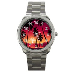 Nature Palm Trees Beach Sea Boat Sun Font Sunset Fabric Sport Metal Watch